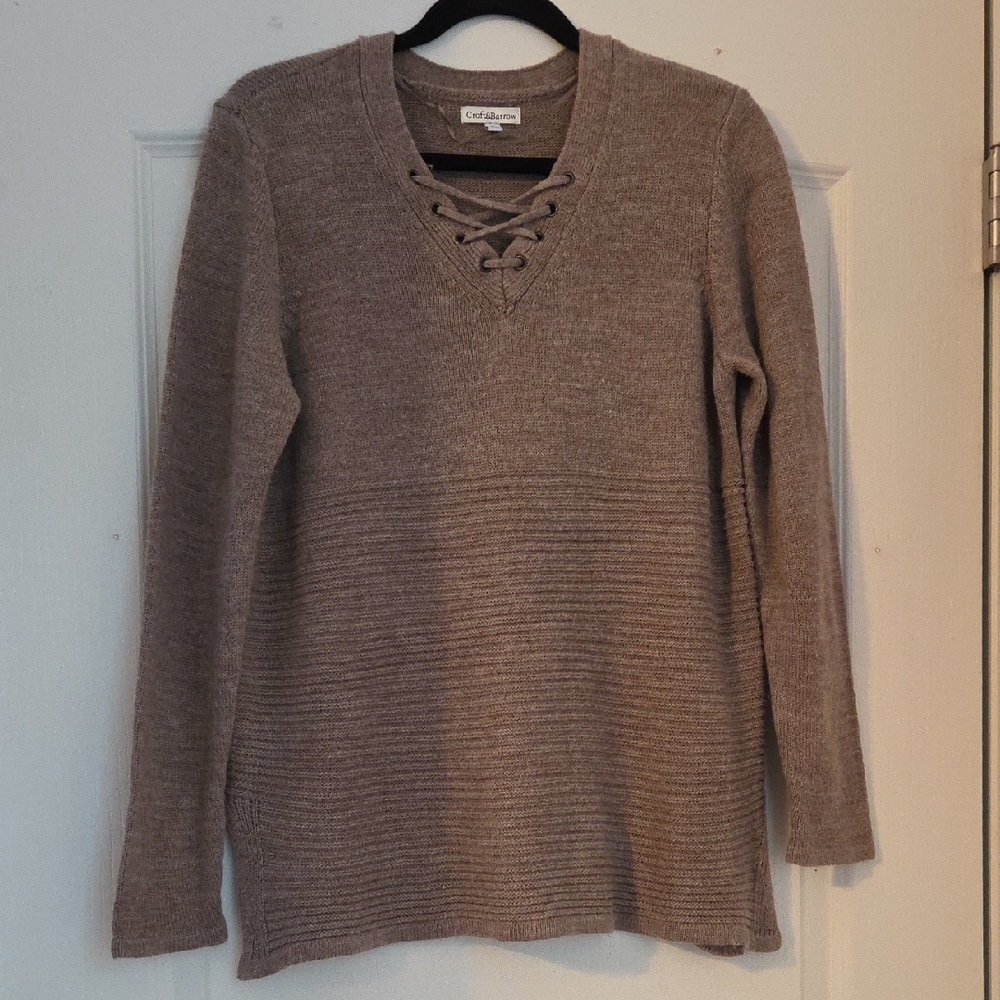 Croft & Barrow V-Neck Lace-Up Sweater - Taupe